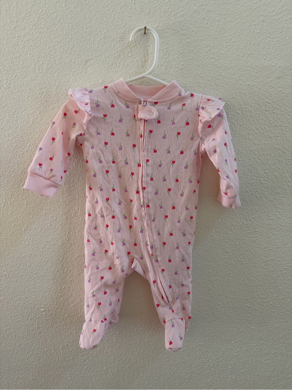 Pink Strawberry-Print Footed Baby One-Piece